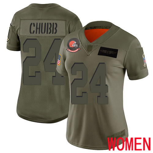 Cleveland Browns Nick Chubb Women Olive Limited Jersey #24 NFL Football 2019 Salute To Service->women nfl jersey->Women Jersey